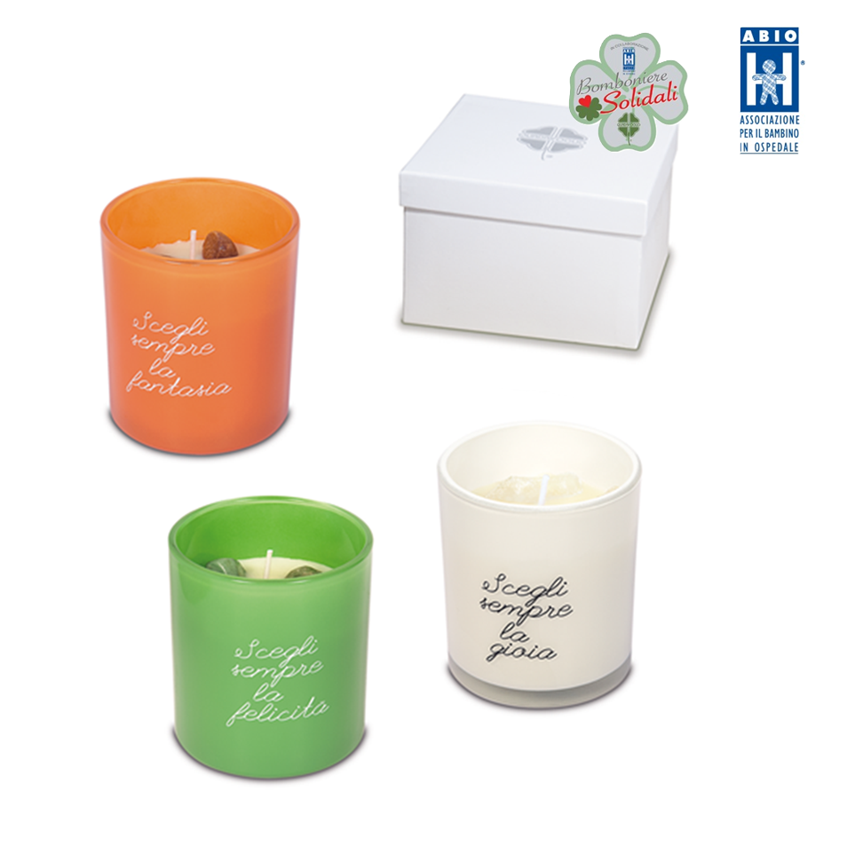 Candela profumata Bomboniera Solidale per ABIO Linea Quadrifoglio