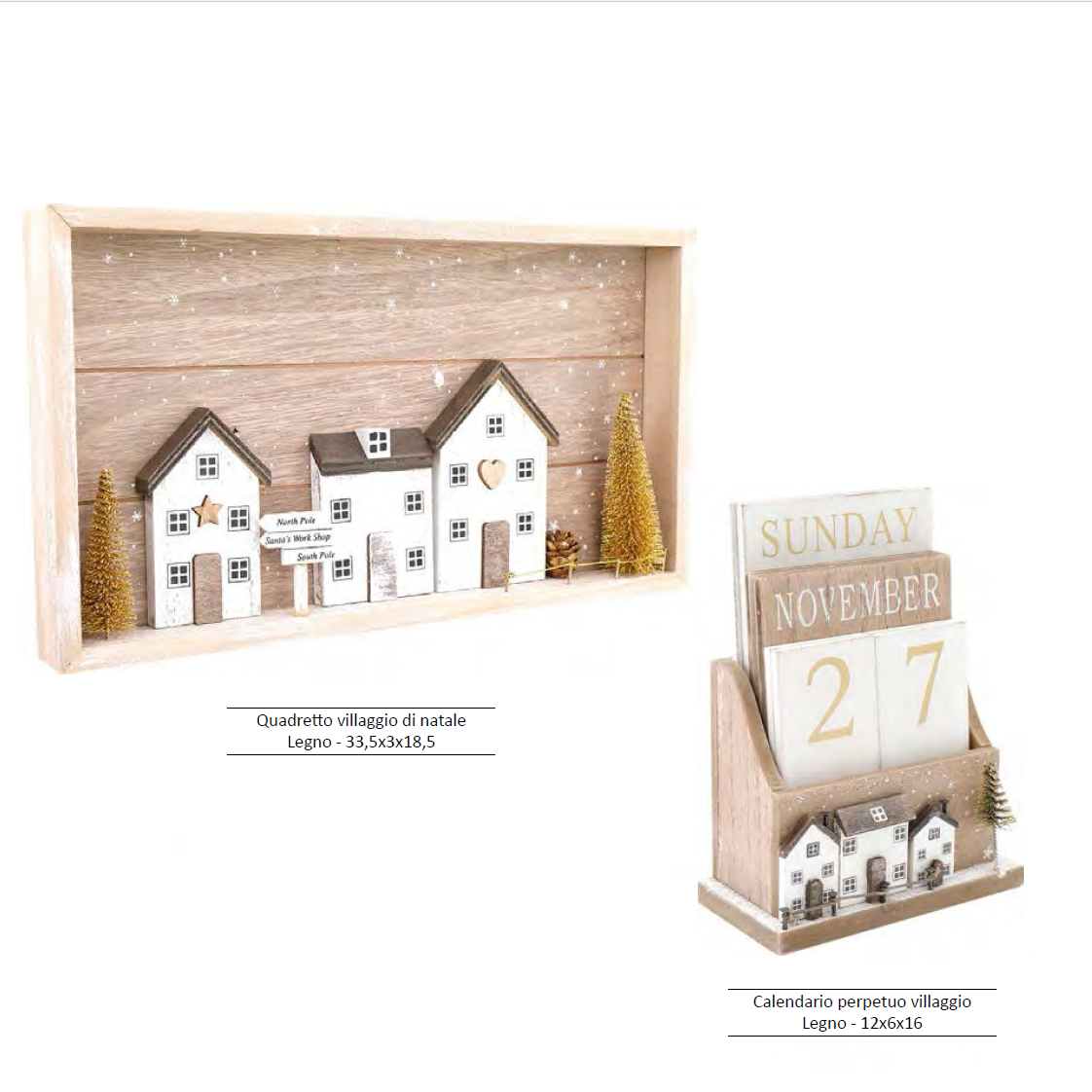 Set quadretto e calendario perpetuo villaggio di Natale