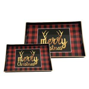 Vassoio Tartan in legno con manici Merry Christmas
