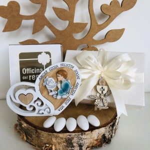 Icona Bambino Comunione con cuore legno e resina Bomboniera