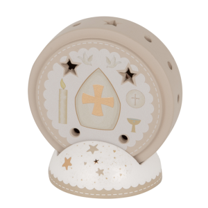 Luce Led su base in ceramica con simbolo Cresima Bomboniera