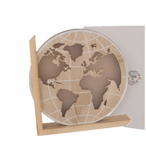 Mappamondo grande Reggi libri con Luce Led e supporto in legno