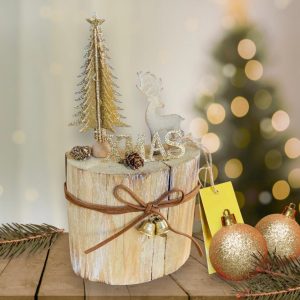 Paesaggio Natalizio su base legno con Luci Led e Renna