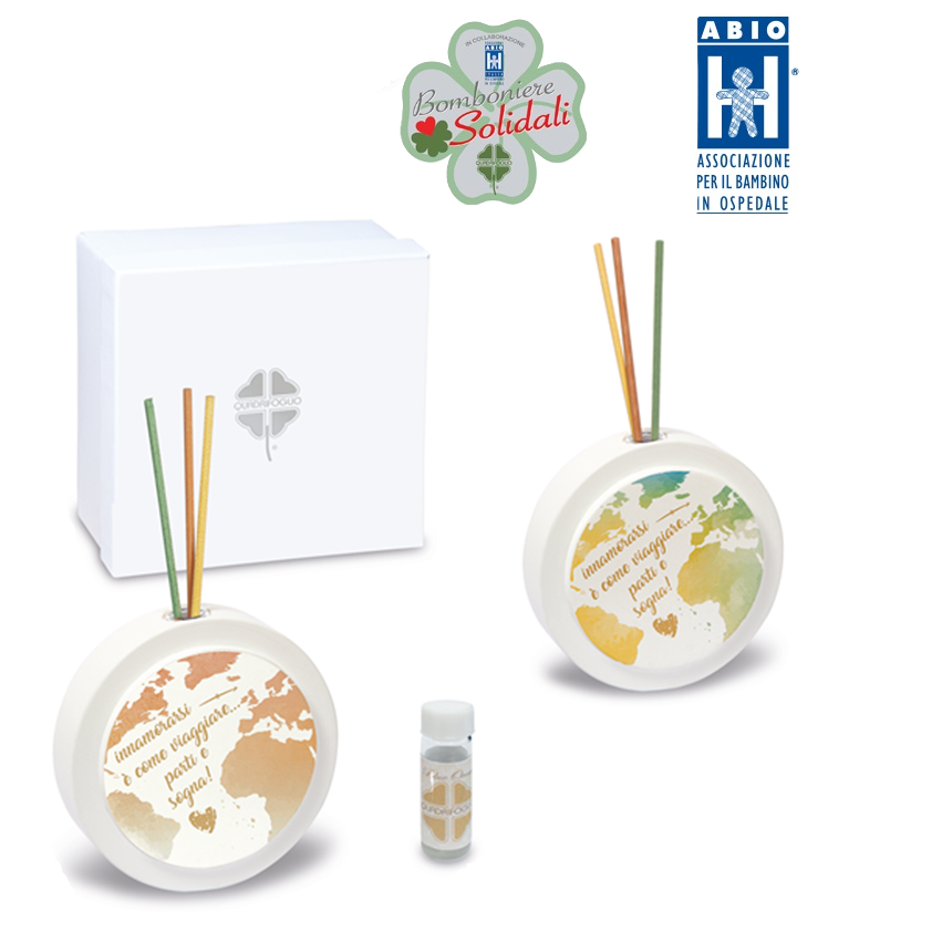 Profumatore Mappamondo bomboniera Solidale per ABIO Linea Quadrifoglio