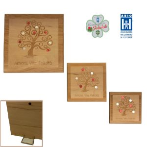 Quadretti in legno Albero della Vita con pois e scritte Regali Solidali ABIO