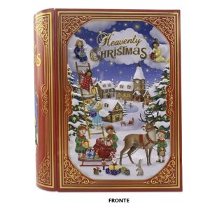 Scatola in latta a libro grande con Decoro Natalizio in rilievo Heavenly Christmas