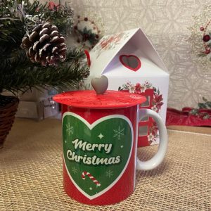 Tazza Mug con cuore e la scritta Merry Christmas con scatola e cover