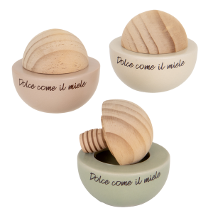 Vasetto per miele in ceramica con tappo in legno e spargimiele