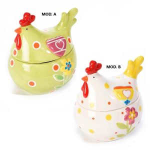 Contenitore a forma di gallina in ceramica colorata lucida Pasqua