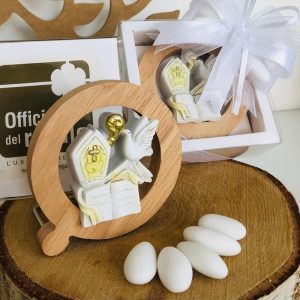 Icona Cresima con colomba pastorale e mitra in legno e resina