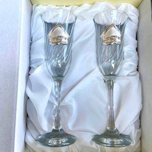 Confezione regalo 2 calici cristallo con fedi argento