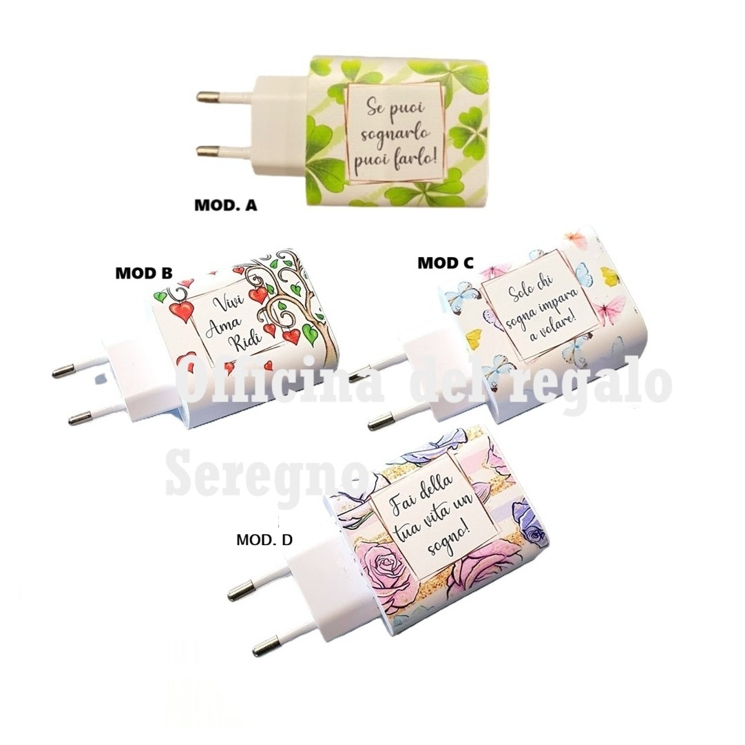 Caricatore USB con 4 ingressi con frasi personalizzate e disegni idea regalo
