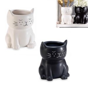 Vasetto a forma di gatto in ceramica colori assortiti bianco o nero
