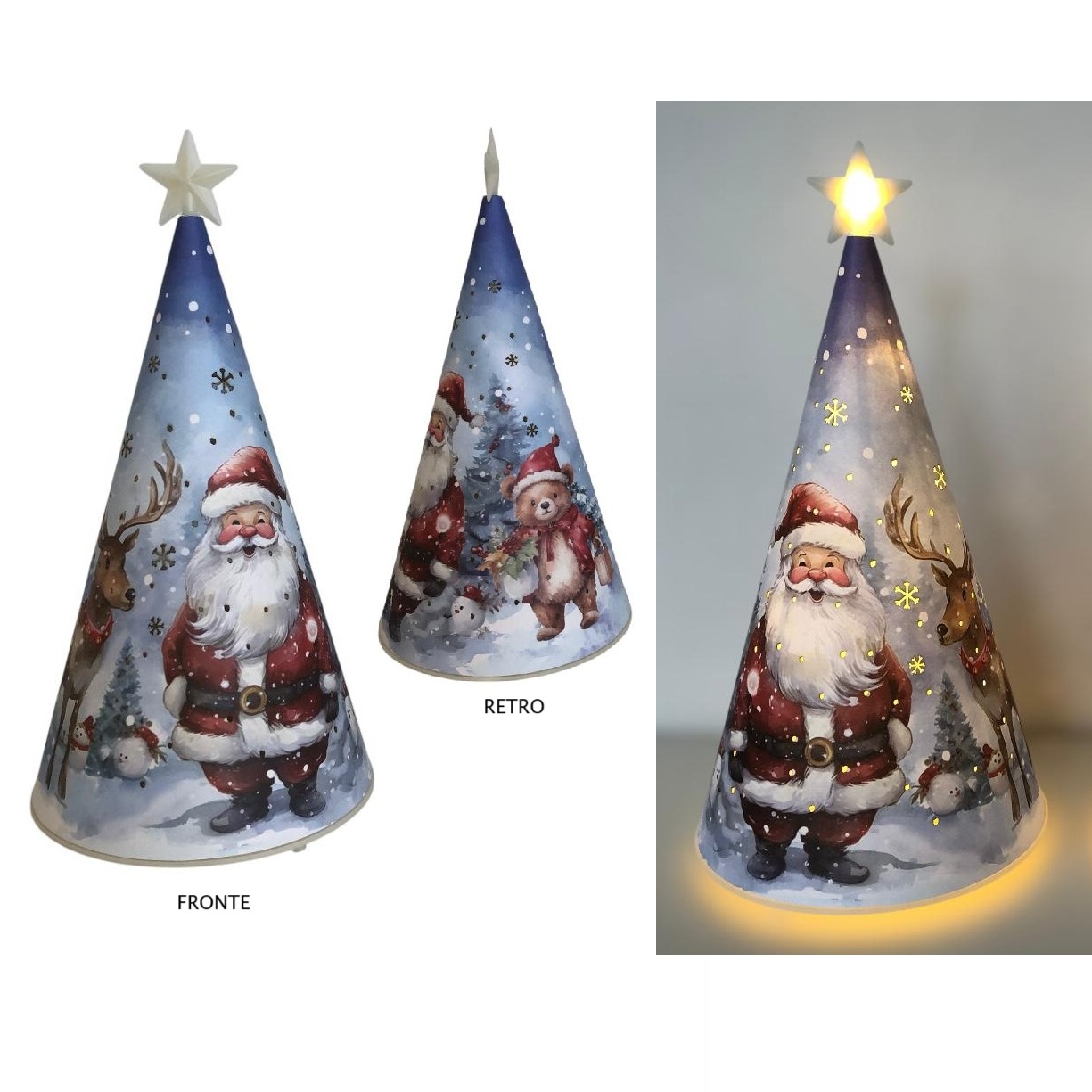 Lampada Led conica con stella decoro Babbo Natale