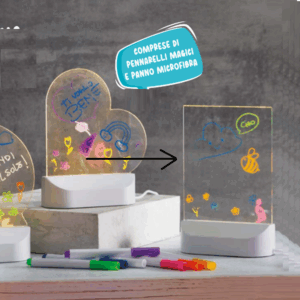 Lavagna in plexiglass con luce Led sovrascrivibile