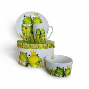 Set colazione 3 pezzi decoro rane con corona con scatola regalo