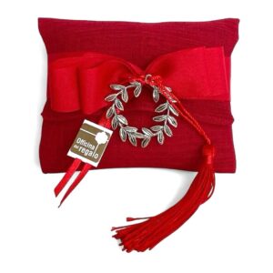 Bustina portaconfetti rossa con alloro e nappina rossa Laurea