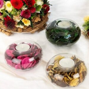 Porta candele in vetro con pot pourri colori assortiti