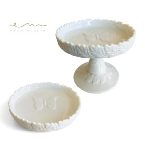 Set Svuotatasche con alzatina in porcellana bianca con farfalla ENZO MICCIO Collection