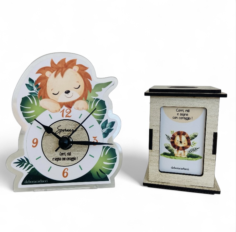 Set regalo bimbo Orologio e Luce Led Disegno Leone