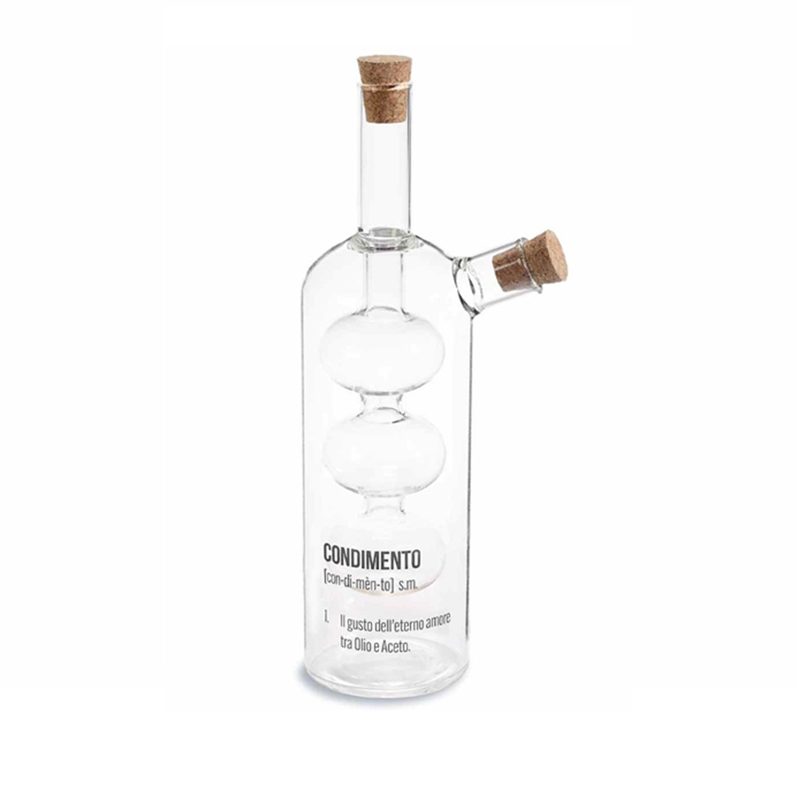 Bottiglia doppia per olio e aceto in vetro soffiato con scritte