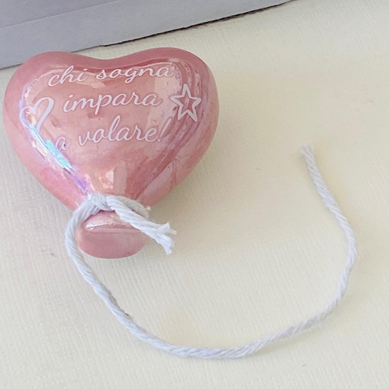 Calamite cuore in porcellana colore rosa antico con cordino - immagine 4
