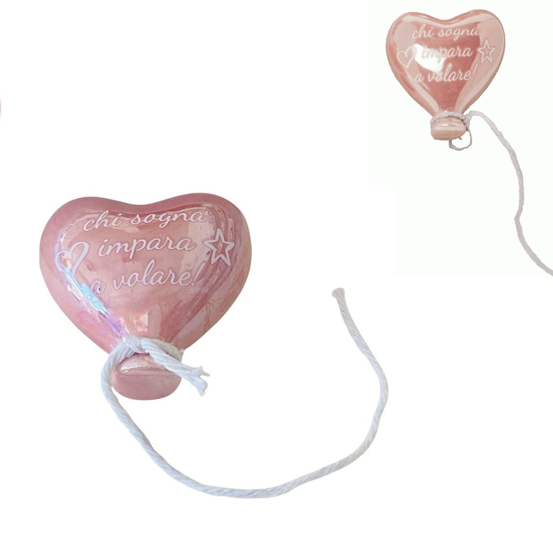 Calamite cuore in porcellana colore rosa antico con cordino - immagine 3