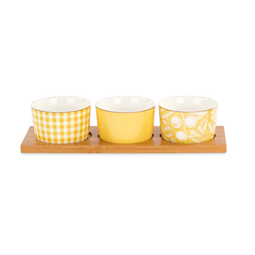Set Aperitivo 3 ciotole con vassoio Bambù