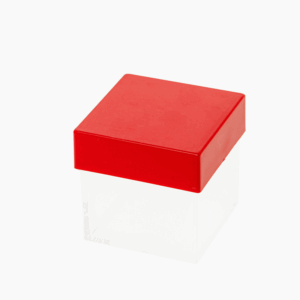 Scatolina cubo in plexiglass trasparente con coperchio rosso