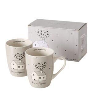Set 2 Tazze Mug con scritta Home is Happiness e cuori