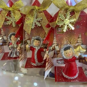 Angioletti in resina argentata smaltati rosso e oro confezione natalizia