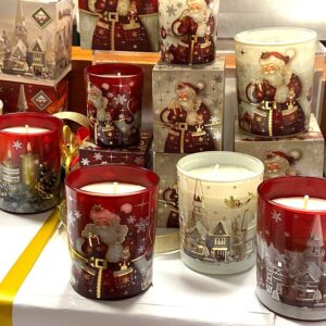 Candela nel bicchiere decoro Babbo Natale