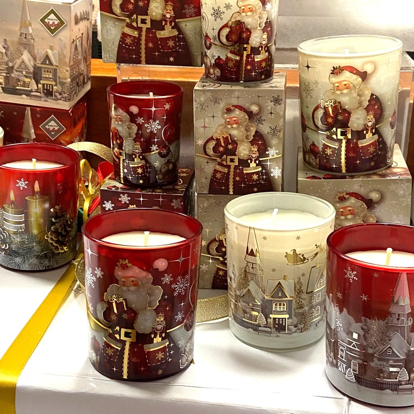 Candela nel bicchiere decoro Babbo Natale