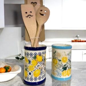 Porta utensili da cucina con decoro limoni e maioliche