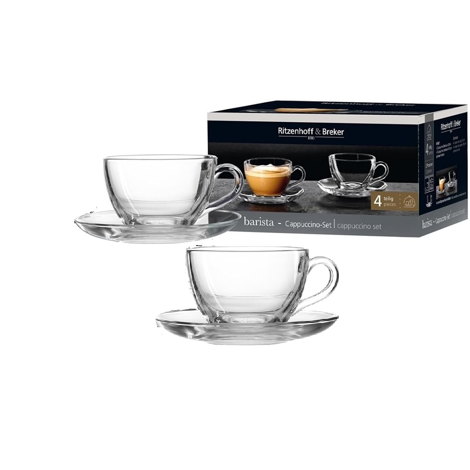 Set 2 tazzine cappuccino con piattino in vetro