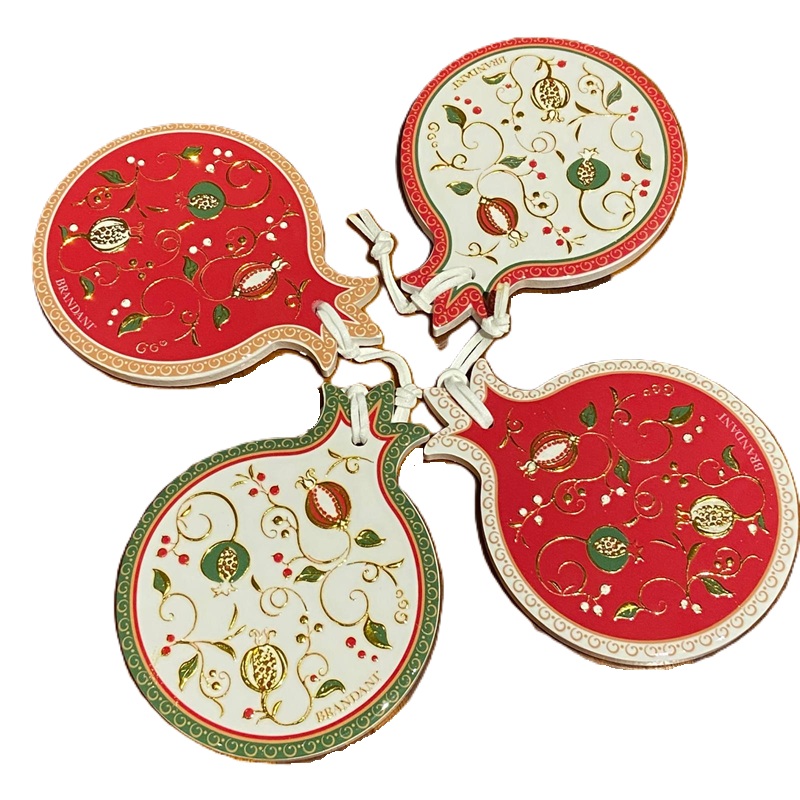 Set 4 sottobottiglia in porcellana decoro melograni Brandani