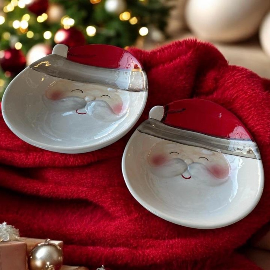 Set di 2 ciotole natalizie Babbo Natale in ceramica lucida con scatola regalo