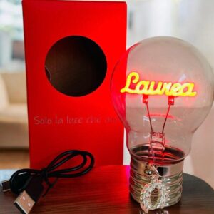 Lampadina con scritta luminosa Laurea e ciondolo alloro idee regalo originali