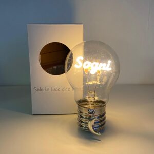 Lampadina con scritta luminosa Sogni e ciondolo Luna argentato