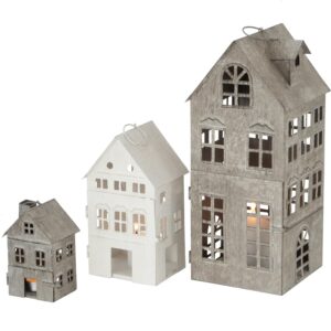 Set 3 Lanterne a forma di casetta – Eleganza Nordica in Metallo