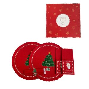 Set Natalizio 2 Posti Tavola in Panno Lenci rosso in Scatola Regalo