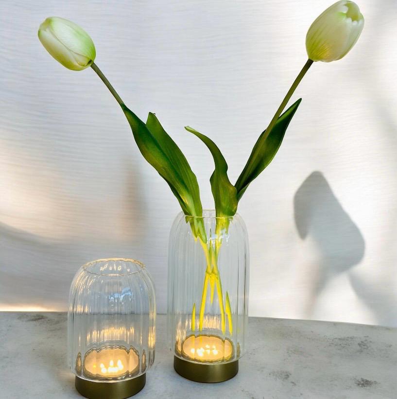 Vasetti in Vetro ottico con Base con LED Integrato