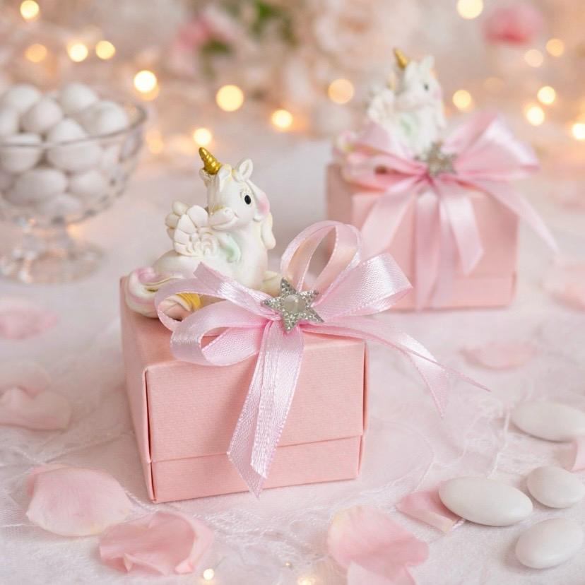 Bomboniera Scatolina rosa con Unicorno Magico