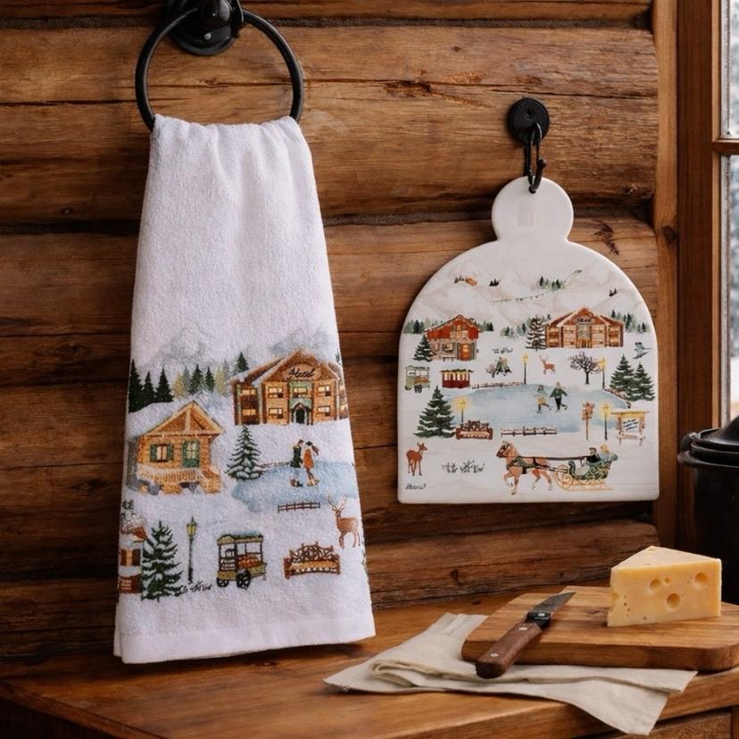 Set Regalo Strofinaccio & Tagliere in Ceramica " Magia d'Inverno"
