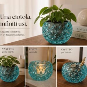Ciotole in Cristallo Azzurro stile Design Bolli e Geometrico
