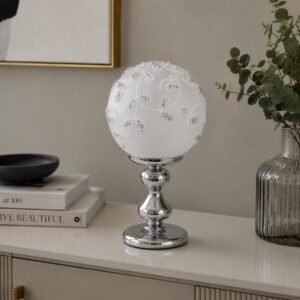 Lampada a LED in Vetro Decorato con Base Argentata Bagutta