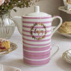 Tea for one - Teiera con tazza in porcellana rosa